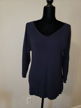 Ann Taylor Navy V-Neck Tunic Top